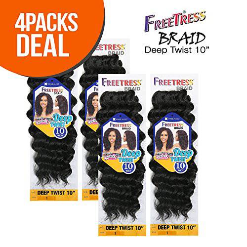 MULTI-PACK DEALS FreeTress Synthetic Hair Crochet Braids Deep Twist 10 (4-PACK, 1B)
