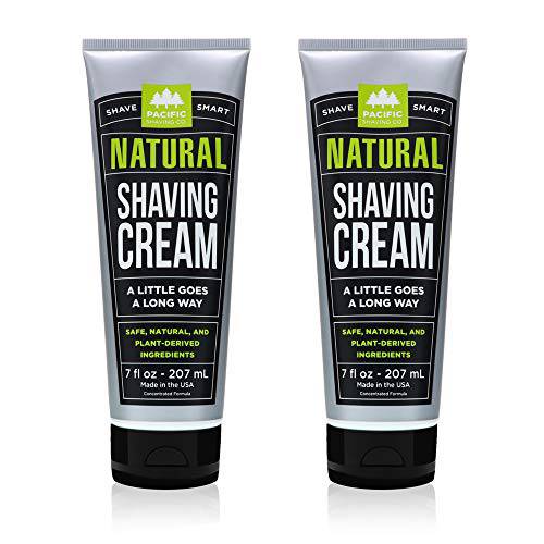 Pacific Shaving Company Natural Shaving Cream - Shea Butter + Vitamin E Shave Cream for Hydrated Sensitive Skin - Vegan Formula for a Smooth, Anti Redness + Irritation Free Shave (2 Pack, 7 Oz)
