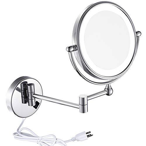 GURUN 8.5 Inch LED Lighted Wall Mount Makeup Mirrors with 7X Magnification,Chrome M1805D(8.5in, 7X)
