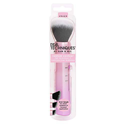 Real Techniques Custom Contour 3-in-1 Brush, Custom Slide For Bronzer and Contour, 3 Settings For Sheer, Medium, or Focused Application, Travel Friendly, For On-The-Go, 1 Count