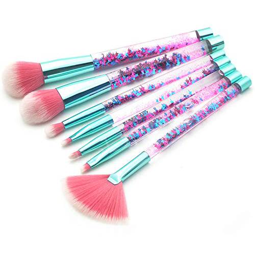 Glitter Makeup Brushes Set for Girls , Sparkle 7pc Foundation Brush with Lip Eye shadow Eyebrow Blush Powder Fan Eye Blender Brush in Set