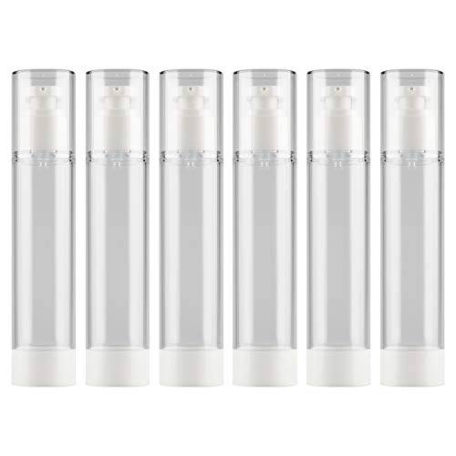 LONGWAY 3.4 Oz 100ml Clear Airless Cosmetic Cream Pump Bottle Travel Size Dispenser Refillable Containers/Foundation Travel Pump Bottle for Shampoo (Pack of 6)