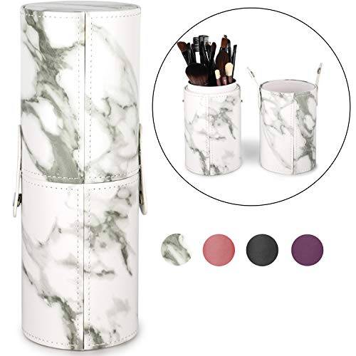 Makeup Brush Holder Travel Brushes Case Bag Cup Storage Dustproof for Women and Girls (Marble)