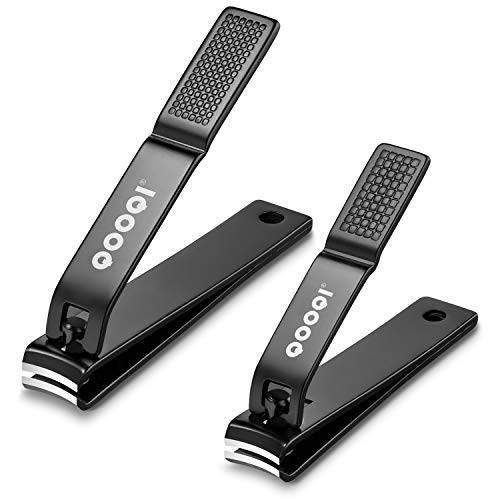 Nail Clippers Set - Ultra Sharp Black Stainless Steel Fingernail & Toenail Cutters with Nail File & Nice Carrying and Storage Leather Case by QOOQI