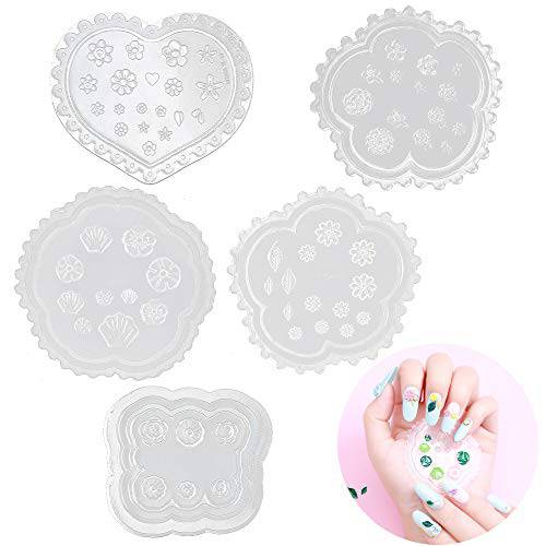 5 Pcs Flowers 3D Silicone Molds Nails Art Carving Mold for DIY Nail Art Decorations Supplies Nail Art Templates Maincure Tool