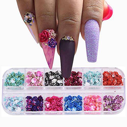 300pcs 12 Grids Multi Colors Flat Back Nail Flowers Charms Accessories DIY Decoration Designer Materials Supplies for Nails
