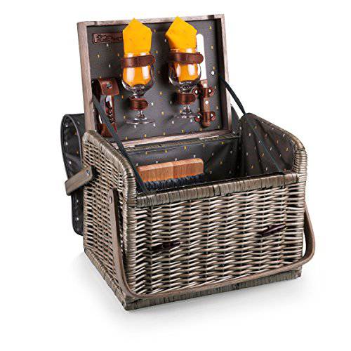PICNIC TIME Kabrio Wine & Cheese Picnic Basket Set with Lid For 2, One Size, (Anthology Collection-Gray with Gold Accents)