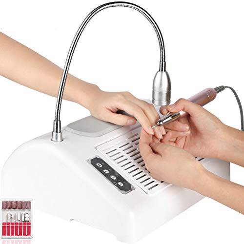 Nail Dust Collector Vacuum 5 In 1 Nail Vacuum Dust Collector for Acrylic Nails With Nail Drill Bits Nail Hand Rest UV Nails Dry & Desk Lamp, Dust Collector Filter 40W Nails Vacuum