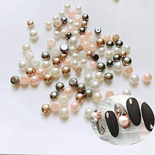 NAIL ANGEL 200pcs/bag 6MM Nail Art Flat-Back Half-Ball Pearl Decoration Mix Color Nail Art Pearl Deco 3D Nail Art Charms (10134-6MM Mix)