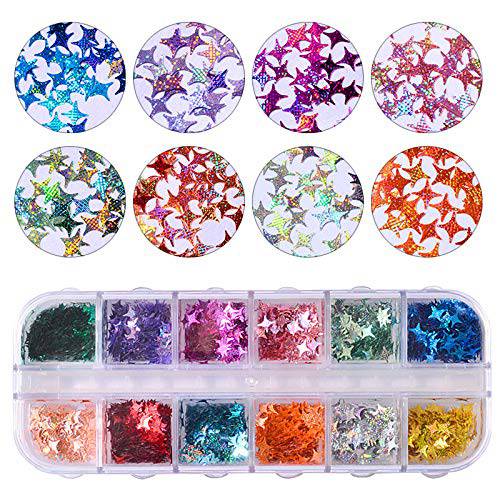 VOLODIA Nail Sequins Holographic Laser Nail Glitter Paillette Sequins 3D Universe Beauty Decal Nail Decoration Tool DIY (12boxstar)