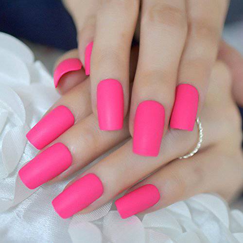 CoolNail Hot Pink Rose Matte Fake Nails Rose Red Frosted False Nails Square Top Full Nail Art Tips Press on Finger Manicure Accessories