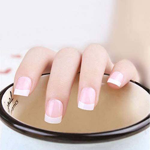 Yalice French Square Fake Nails Natural Short Press on Nails Nude Pink Artificial Full Cover Faux Nails Instant Daily Wear Fingersnails for Women and Girls 24Pcs (FN-015)