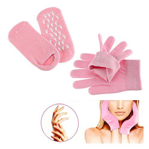 Moisturizing Socks Gloves for Repairing Softening Foot Moisturizer Socks Gel Spa Gloves Dry Cracked Hand Foot Skin Care Aloe Lotion Silicone Inside–Pink