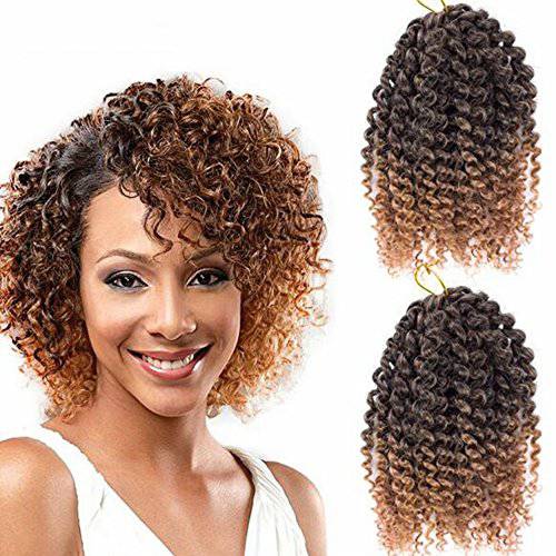 9 Bundles/Lot Haolocs Marlybob Ombre Brown 8 Inch Crochet Braids Synthetic Kinky Curly Braiding Hair Extensions (Ombre 27)