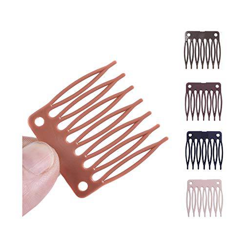 50pcs/Lot Hair Combs Wig Plastic Combs and Clips for Wig Cap Wig Combs for Making Wigs 7-teeth Hair Clips (Light Brown)