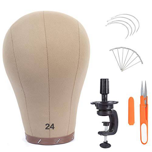 ZGCYSMHT 21’’-24’’Inch Wig Head Cork Canvas Block Head Mannequin Head With Stand for Making Wigs (24 inch, Brown)