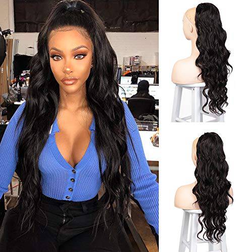 Isaic Ponytail Extension for black women Long wavy Drawstring Ponytail Extensions for Women 24 Inch Ponytail Synthetic Curly Wavy Ponytail Hairpieces (Picture Color)