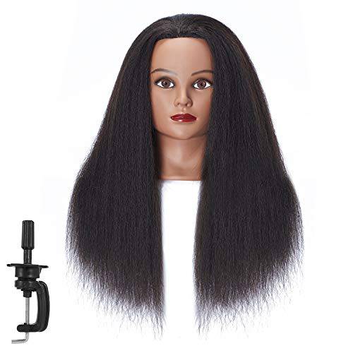 Headstar Mannequin Head 100% Real Hair 16 Afro Training Head Mannequin Doll Head Manikin Head Styling Training Head Cosmetology Doll Head Hair for Practice Cutting Braiding with Clamp Stand