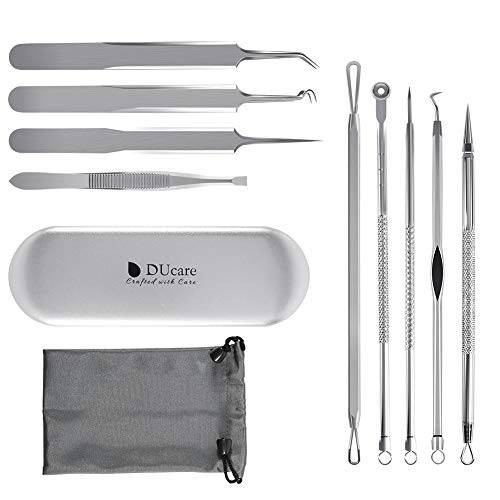 DUcare Blackhead Remover Tools 9 Pcs Pimple Popper Tool Kit with Metal Case for Pimples, Blackheads, Zit Removing, Forehead