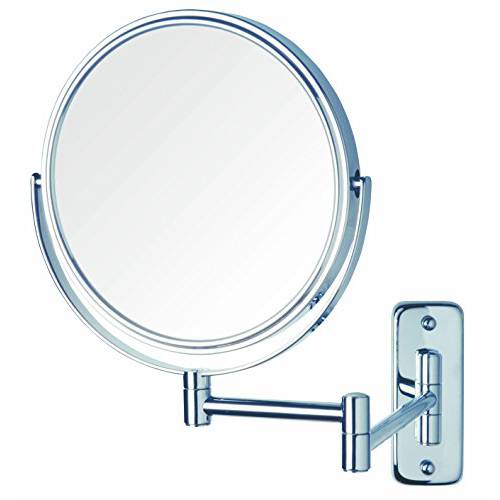 Jerdon Two-Sided Wall-Mounted Makeup Mirror - Makeup Mirror with 5X Magnification & Wall-Mount Arm - 8-Inch Diameter Mirror with Chrome Finish Wall Mount - Model JP7506CF