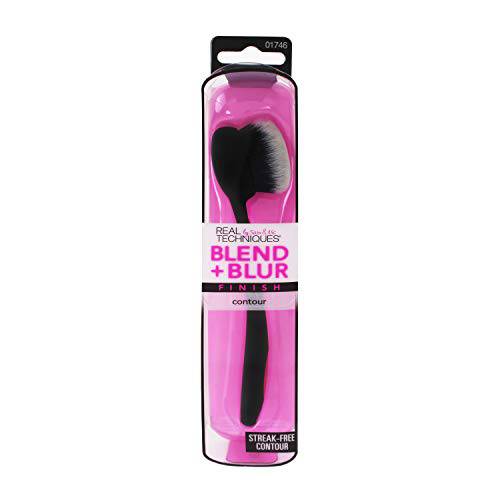 Real Techniques Blend and Blur Contour Brush, For Cream or Powdered Contour, Professional Finish, Oval Brush Head, Pink Face Brush, 1 Count