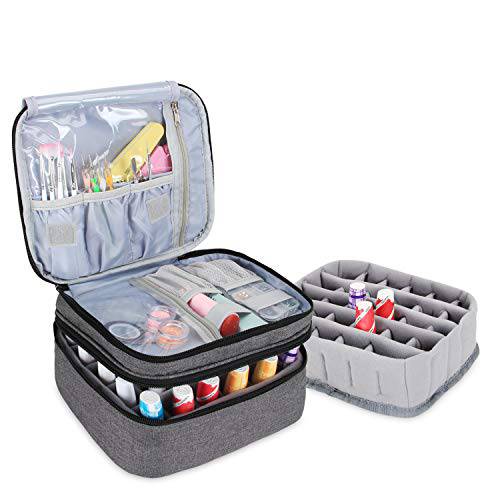 Luxja Nail Polish Carrying Case - Holds 30 Bottles (15ml - 0.5 fl.oz), Double-layer Organizer for Nail Polish and Manicure Set, Gray (Bag Only)