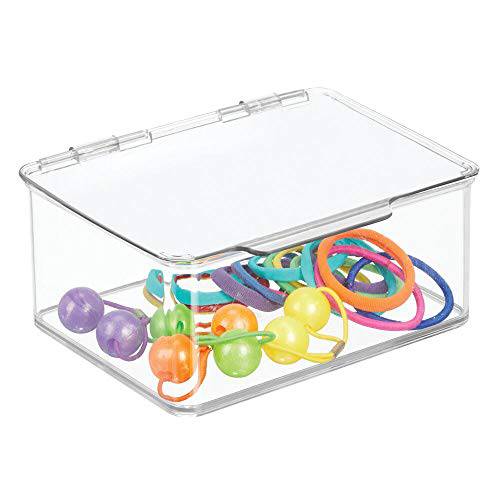mDesign Plastic Cosmetic Storage Organizer Box Containers with Hinged Lid for Bedroom, Bathroom Vanity Shelf or Cabinet, Holds Masks, Palettes, Lotion, Astringents, or Nail Polish, Clear