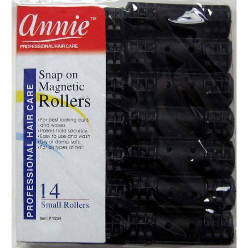 Annie Snap On Small Magnetic Hair Rollers for Hair Curling and Perm Styling - Black 1/2 - Set of (14)
