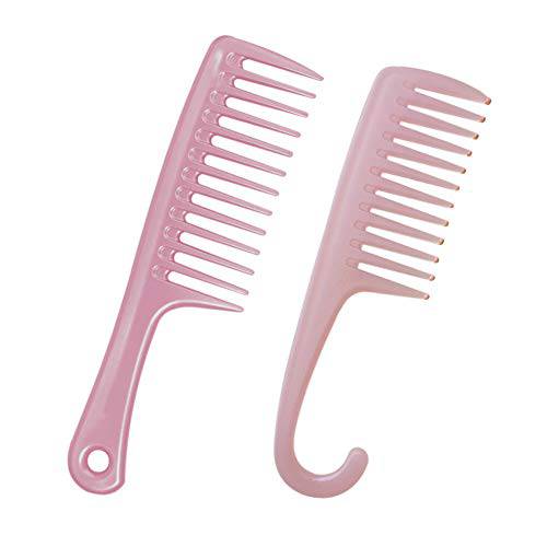2 PCS Ancgreen Wide Tooth Comb, Detangling Comb, Shower Comb with Hook,Hair Comb Brush for Women Curly/Wet/Dry/Long/Thick Hair. (Pink)
