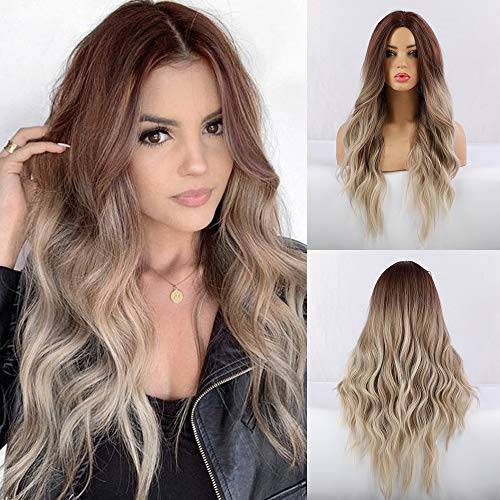 FORCUTEU Wigs for Women Ombre Wavy Wig Long Blonde Wig Blonde Wavy Wig Heat Resistant Fiber for Daily Party (Blonde)