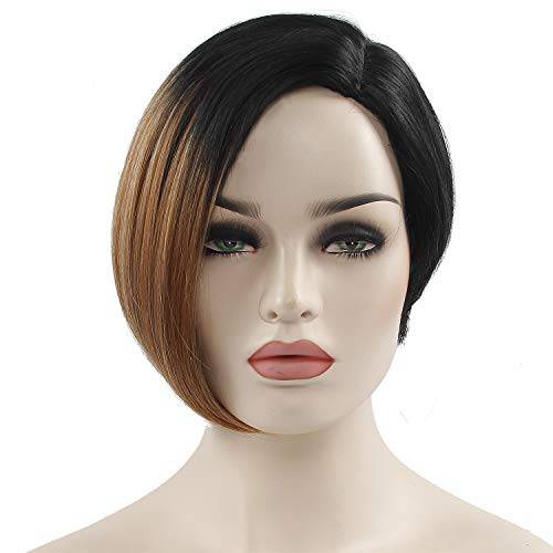 BYKSVIOC Short Bob Wigs for Black Women Ombre Synthetic Straight hair Wigs Party Cosplay High Temperature Fiber (1B/BUG)
