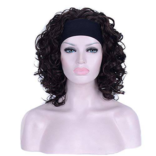 Aimole 16 Inches Short Curly Hair Wigs Women’s Wig 3/4 Half Wig with Black Headband (6-Chestnut Brown)