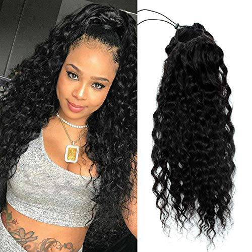 Yepei Curly Human Hair Ponytail Extension 8A Brazilian Natural Curl Wave Black Drawstring Pony Tail Real Hair Pieces For Women (20 inch 150g, Natural Wave Drawstring Ponytail)