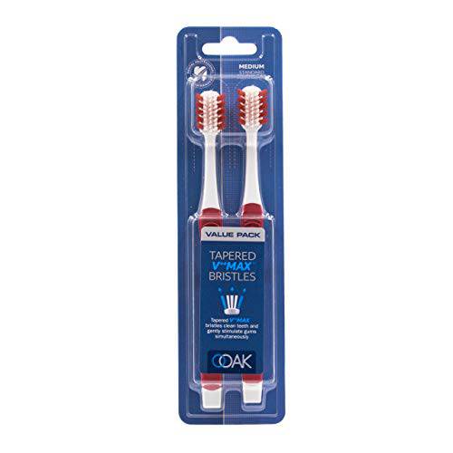 Ooak Toothbrush, Tapered V++Max Medium Bristles, 2 Pack - Red