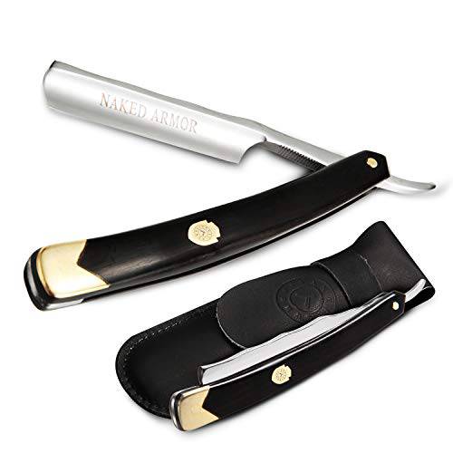 Gold Stainless Steel Straight Razor - Shave Ready Straight Edge Razor, Stainless Steel + Ebony Straight Razor for Men, Barber Approved Straight Razor, Mens Straight Razor, Leather Case, Close Shave
