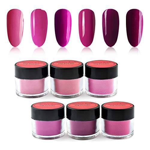 Honey Joy 6 BOX/SET Rose Pink Dip Powder Nails Kit Hot Pink Nail Fine Dipping Powder Colors No Need Lamp Cure,Like Gel Polish Effect,Even & Smooth Finishing (DP-B-6pcs-10g/box)