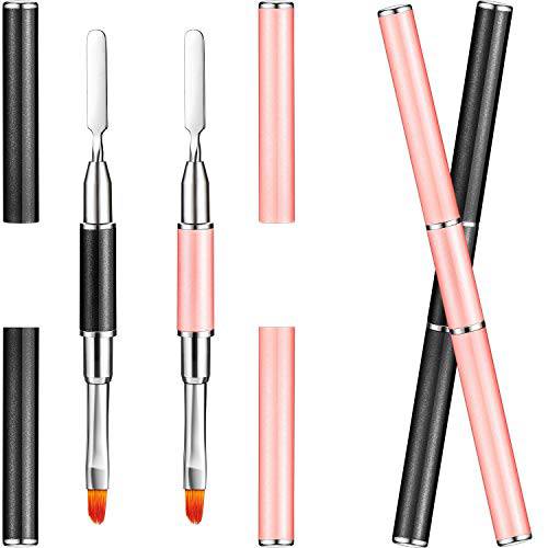 4 Pieces Dual-Ended Poly Nail Gel Brush and Picker 2 In 1 Design Nail Brush Gel Nail Tool for Poly UV Gel Acrylic Nails Extension