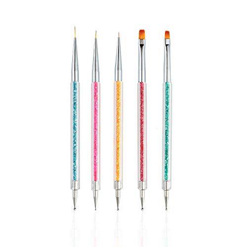 5PCS Nail Art Liner Brushes Pens Dual-Ended Nail Art Point Drill Drawing Brush Pen Acrylic Manicure Tool Nail Art Design Dotting Pen Tools for Home DIY and Salon