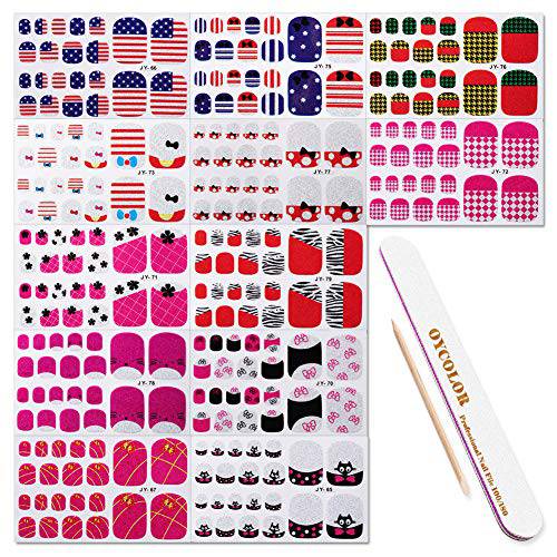 DANNEASY 12 Sheets Adhesive Toe Nail Wraps Decals with 1Pc Nail File + Wood Cuticle Stick Butterfly Nail Polish Stickers Strips Manicure Salon for Women