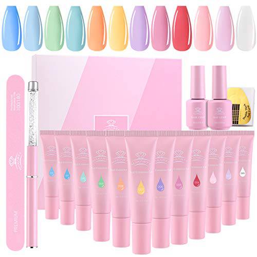 Makartt QikGel Nail Building Gel Kit Clear Pink Nail Builder Enhancement Gel All-in-one Fall Gel Nail Builder French Set Nail Art Design Valentine’s Day Kit LED Lamp Required