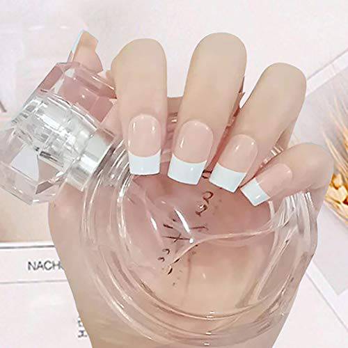Brinote Square False Nails Nude Medium Length French Fake Nails Full Cover Acrylic Press on Nails Daily Office Fake Fingernails Manicure Nails Art Accessories Stick on Nails for Women and Girls（24Pcs） (1)