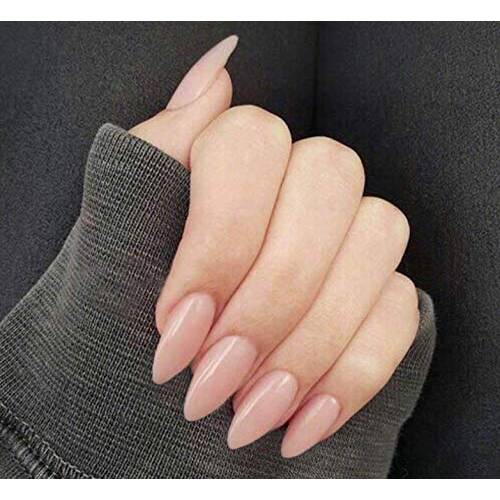 Evild Glossy Long Press on Nails Stiletto Full Cover Fake Nails Set Artificial Pure Color Ballerina Acrylic False Nails for Women and Girls(Pack of 24) (Nude)