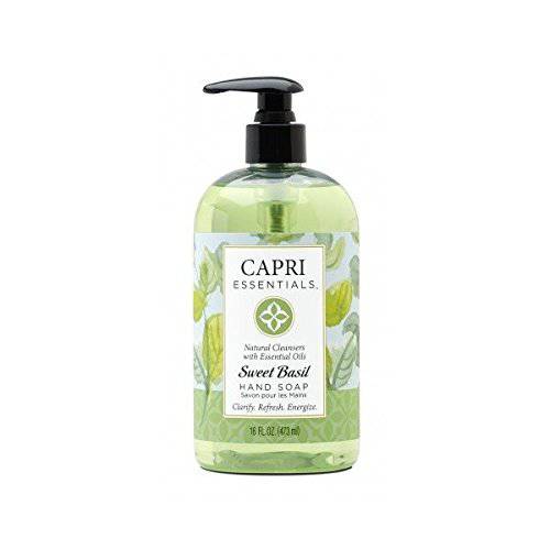 Capri Essentials Sweet Basil Natural Hand Soap – Liquid Hand Soap w/Essential Oils – Plant-Based Liquid Soap – Chemical-Free Hand Wash Soap – Relaxing Natural Soap for Men & Women (16 oz)
