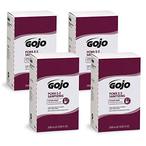 Gojo PCMX E2 Sanitizing Lotion Soap, Fragrance Free, 2000 mL Sanitizing Lotion Hand Soap Refill PRO TDX Push-Style Dispenser (Pack of 4) - 7281-04