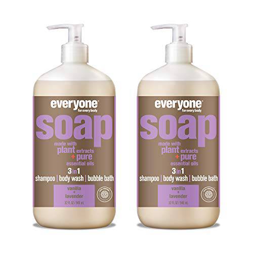 Everyone 3-in-1 Soap, Body Wash, Bubble Bath, Shampoo, 32 Fl Ounce (Pack of 2), Vanilla and Lavender, Coconut Cleanser with Organic Plant Extracts and Pure Essential Oils (Packaging May Vary)