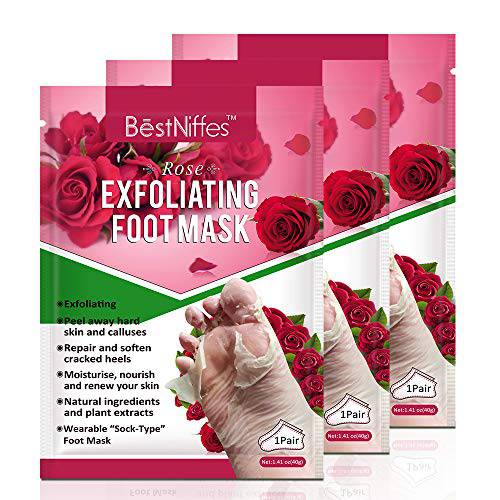 Foot Peel Mask 3 Pack, Exfoliating Foot Masks, Natural Exfoliator for Dry Dead Skin, Callus, Repair Rough Heels for Men Women (rose)