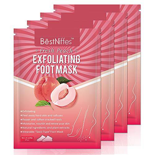 Foot Peel Mask-(4 Pack) Exfoliating Foot Masks, Natural Exfoliator for Dry Dead Skin, Callus, Repair Rough Heels for Men Women (Peach)