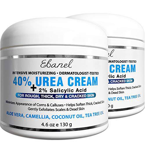 Urea Cream 40% Plus Salicylic Acid, 2-Pack, Callus Remover Hand Cream Foot Cream For Dry Cracked Feet, Hands, Heels, Elbows, Nails, Knees, Intensive Moisturizes & Softens Skin, Exfoliates Dead Skin