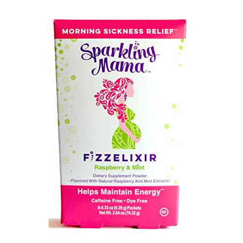 Sparkling Mama’s Morning Sickness Relief | Dr. Approved, Women Owned, USA Made. Bubbly Drink Mix. B6 & Magnesium (Motion Sickness, Anti-Nausea, Pregnancy), Raspberry Mint 8-Count