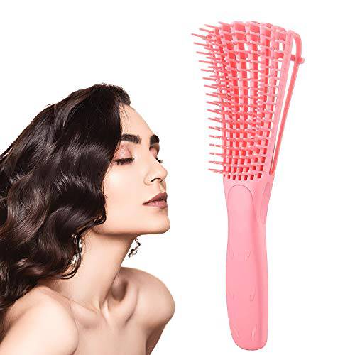 Detangling Brush for Curly Hair, Black Hair Detangler, Afro Textured 3a to 4c Kinky Wavy, for Wet/Dry/Long Thick Curly Hair, Exfoliating Your Scalp for Beautiful and Shiny Curls (Pink)